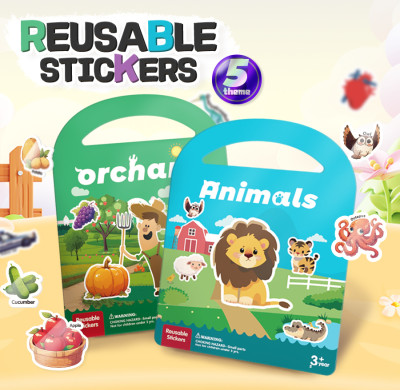 Reusable Sticker Book for Kids | 5 Themes Activity Set | Orchard & Animals OEM ODM
