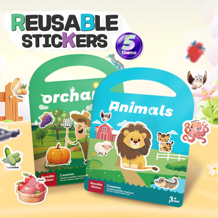 Reusable Sticker Book for Kids | 5 Themes Activity Set | Orchard & Animals OEM ODM