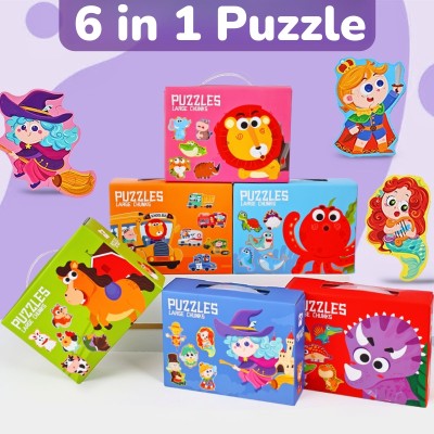 6 in 1 Puzzle | Large Chunk Design | Cardboard | Cognitive Development/Family Fun | Customizable