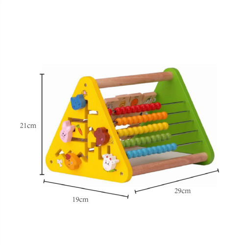 Triangular Wooden Learning Toy | Colorful Beads & Animal Puzzles | Wood Educational | Customization