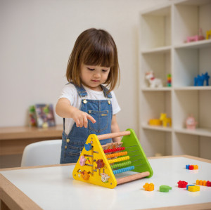 Triangular Wooden Learning Toy | Colorful Beads & Animal Puzzles | Wood Educational | Customization