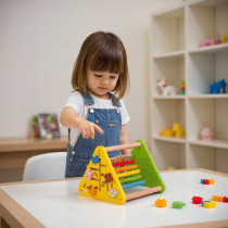 Triangular Wooden Learning Toy | Colorful Beads & Animal Puzzles | Wood Educational | Customization