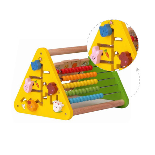 Triangular Wooden Learning Toy | Colorful Beads & Animal Puzzles | Wood Educational | Customization