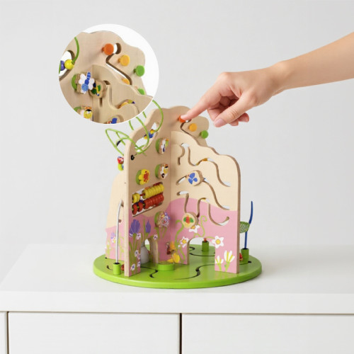 Wooden Activity Cube Toy | Beads & Mazes | (Wood, 43.5x39cm, Educational) | Kids Customization