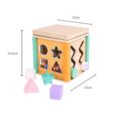 Wooden Shape Sorting Cube | Educational Toy | Natural Wood, 16.5x15x15cm | Toddler Play | Custom