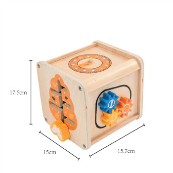Wooden Activity Cube | Educational Toy | Wood, Gears/Clock/Sliders | Toddler Learning | Customizable