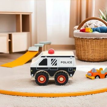 Wooden Police Van Toy | Law Enforcement Play | Wood, Siren Light | Kids' Safety Role-Play | Custom