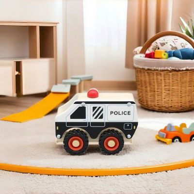 Wooden Police Van Toy | Law Enforcement Play | Wood, Siren Light | Kids' Safety Role-Play | Custom