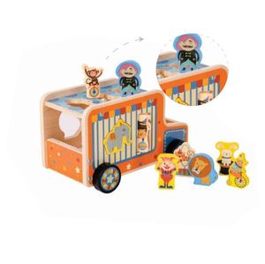 Wooden Circus Wagon Toy | Interactive Fun | Wood, Removable Figures | Kids' Creative Play | Custom