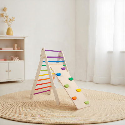 Rainbow Pikler Triangle | Vibrant & Safe | Wood, Climbing Sliding | Kids Play | Customizable