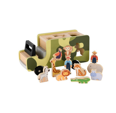 Wooden Safari Shape Sorter Truck | Educational Animal Toy | (Wood, Shape Matching) |Play | OEM