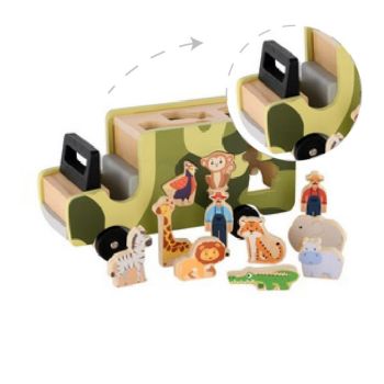 Wooden Safari Shape Sorter Truck | Educational Animal Toy | (Wood, Shape Matching) |Play | OEM