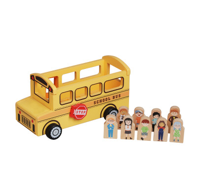 Wooden School Bus Toy | Educational Pull-Along Vehicle | Wood, Wheeled Play | Toddler Learning| OEM