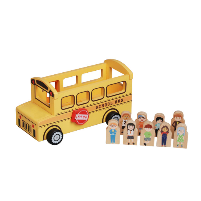 Wooden School Bus Toy | Educational Pull-Along Vehicle | Wood, Wheeled Play | Toddler Learning| OEM
