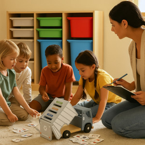 Wooden Recycling Truck Sorter | Educational Sorting Toy | Wood, Category Matching Play | OEM