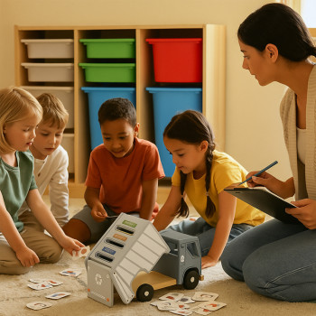 Wooden Recycling Truck Sorter | Educational Sorting Toy | Wood, Category Matching Play | OEM