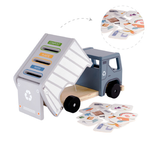 Wooden Recycling Truck Sorter | Educational Sorting Toy | Wood, Category Matching Play | OEM
