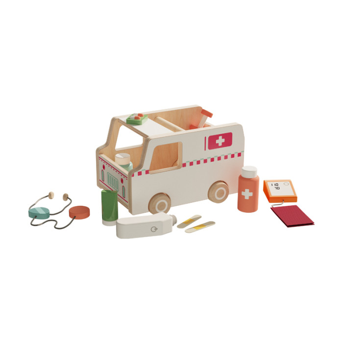 Wooden Ambulance Toy | Pretend Play Set | Solid Wood | Educational Role Play | OEM Custom