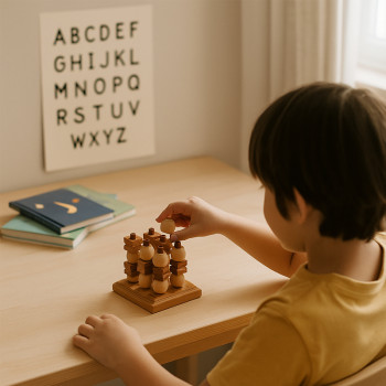 Wooden 3D Tic Tac Toe Game | Stackable Strategy Toy | Wood Rotatable Pieces | Family Fun | OEM