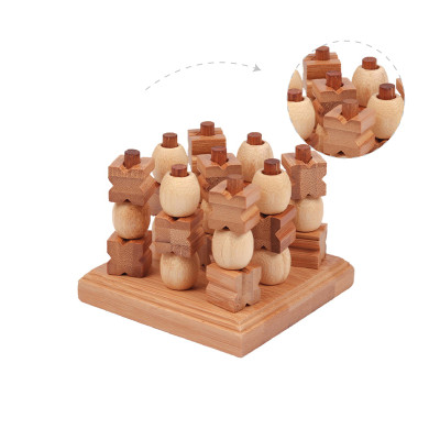 Wooden 3D Tic Tac Toe Game | Stackable Strategy Toy | Wood Rotatable Pieces | Family Fun | OEM