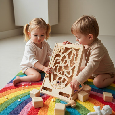 Wooden Sea Adventure Maze | Interactive Pull-String Toy | Wood Ball Navigation | Toddler Play | OEM