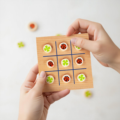 Wooden Ladybug Tic Tac Toe | Themed Strategy Game, Wood | Kids Learning & Family Fun | OEM