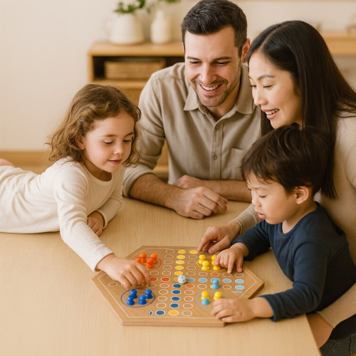 Wooden Ludo Game | Hexagonal Race Toy | (Wood, 30cm x 26cm, Dice Rolling) | OEM