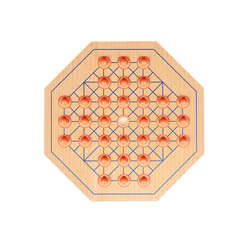 Wooden Octagon Solitaire Board Game | 30cm | Natural Beech Wood, Logic Training Toy | Custom
