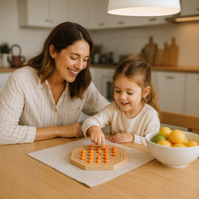 Wooden Octagon Solitaire Board Game | 30cm | Natural Beech Wood, Logic Training Toy | Custom