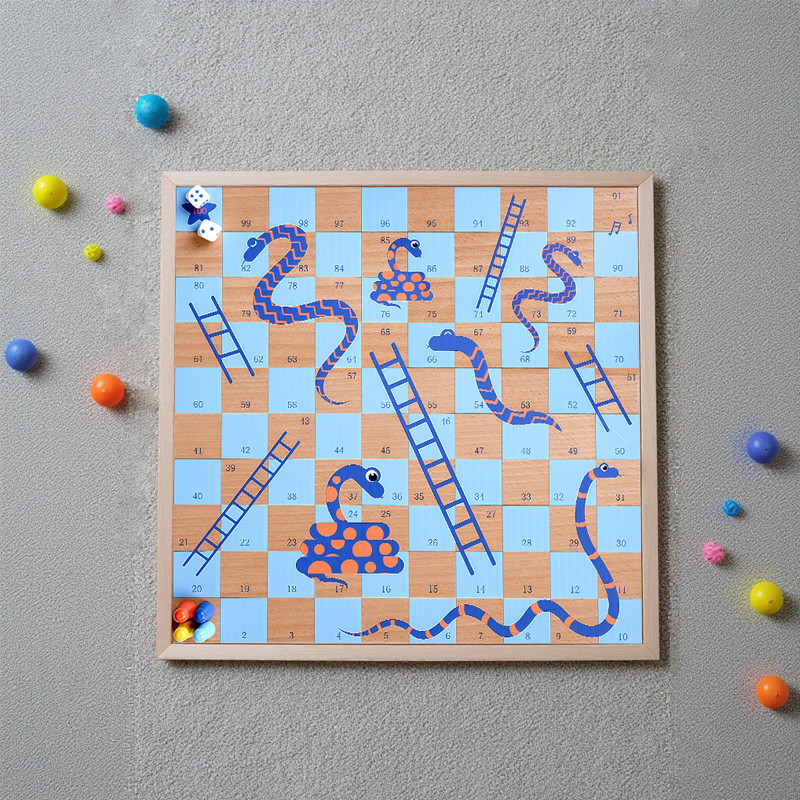 Wooden Snakes and Ladders Board Game