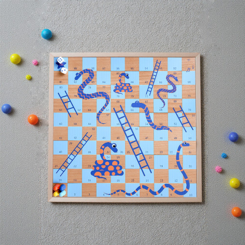 Wooden Snakes and Ladders Board Game | 30cm | Classic Dice & Counters | OEM
