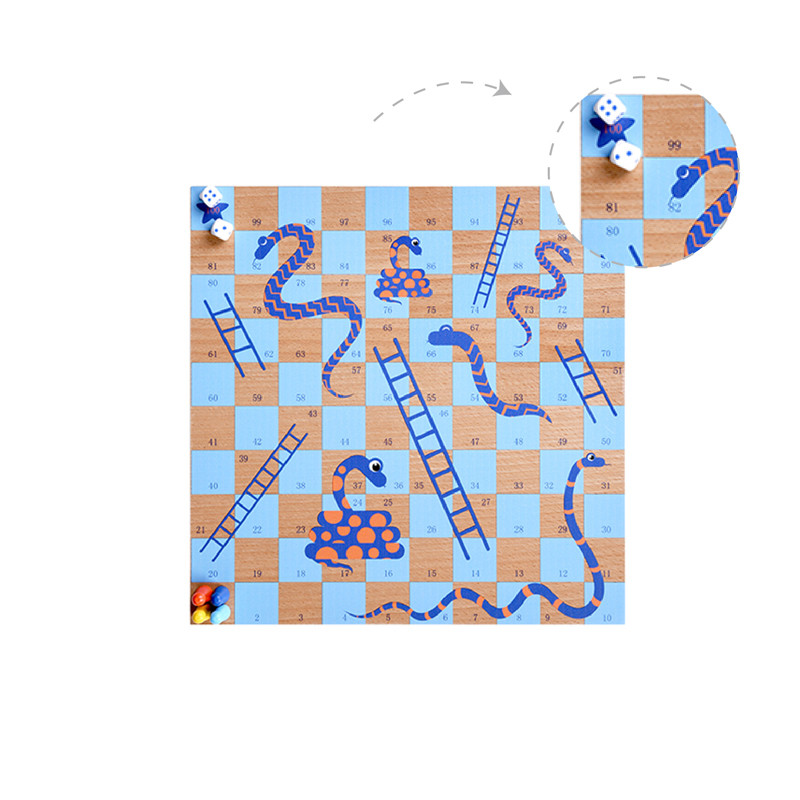 Wooden Snakes and Ladders Board Game
