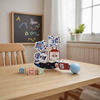 Wooden Balance Bowling Set | Educational Robot Stacking Toy | Wood, Multi-Piece Set, Balancing | OEM