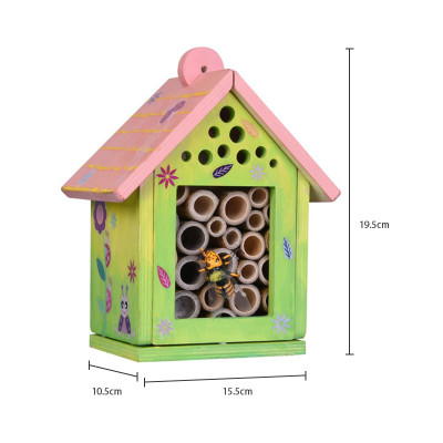 Forestoy Wooden Bee House | Colorful Insect Hotel | Wood, Bamboo | Kids Nature Garden Decor | OEM