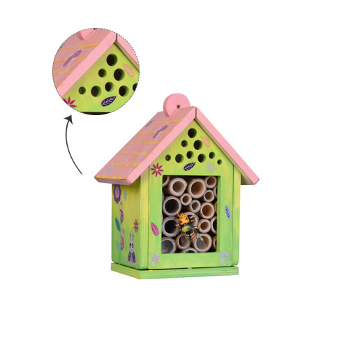 Forestoy Wooden Bee House | Colorful Insect Hotel | Wood, Bamboo | Kids Nature Garden Decor | OEM