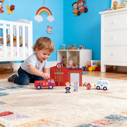 Build-and-Paint Forestoy Wooden Fire Station Toy Set | Educational Role-Play Toy Wood Pretend | OEM