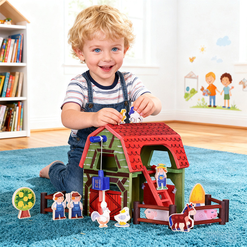 Wooden Farm Barn Toy Set