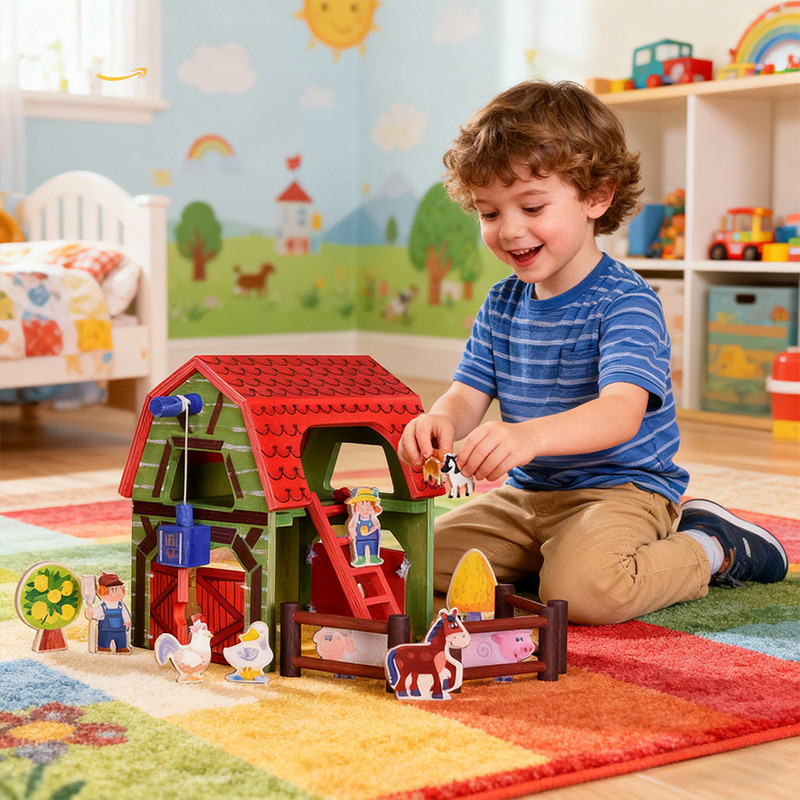 Wooden Farm Barn Toy Set
