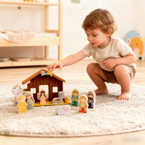 DIY Forestoy Wooden Nativity Set | Festive Holiday Toy | Wood Role-Play Function Kids Play | OEM
