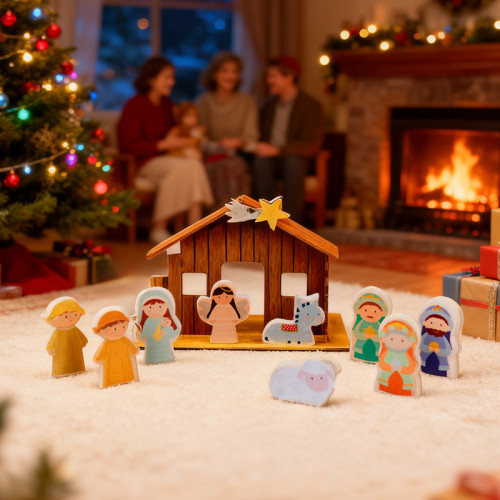 DIY Forestoy Wooden Nativity Set | Festive Holiday Toy | Wood Role-Play Function Kids Play | OEM