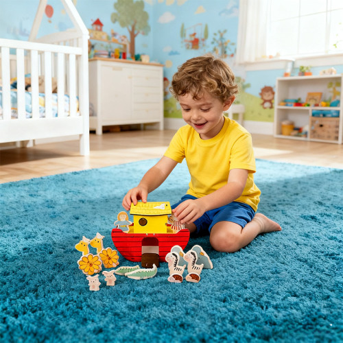 DIY Forestoy Wooden Noah's Ark Toy Set | Educational Role-Play Toy | Wood, Animal Pairing