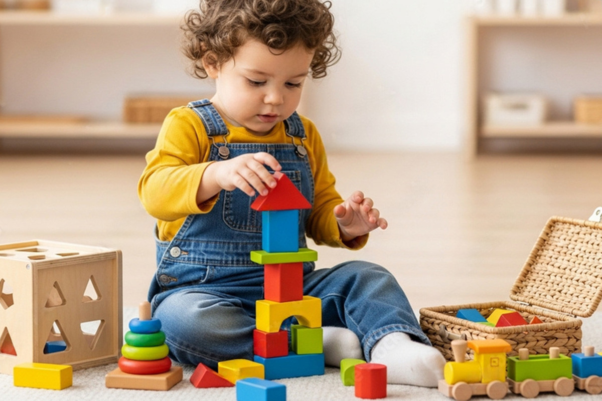 Child playing  Montessori learning