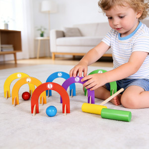 Forestoy Rainbow Wooden Croquet Set | Vibrant & Educational | Wood, 63.5cm, Gate Passing | Customizable