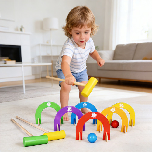 Forestoy Rainbow Wooden Croquet Set | Vibrant & Educational | Wood, 63.5cm, Gate Passing | Customizable