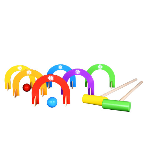 Forestoy Rainbow Wooden Croquet Set | Vibrant & Educational | Wood, 63.5cm, Gate Passing | Customizable