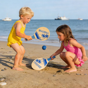 Forestoy Beach Paddle Set | Tropical & Lightweight | Wood, 38x23cm, Ball Rally | Customizable