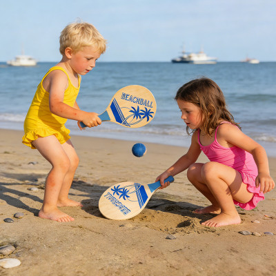 Forestoy Beach Paddle Set | Tropical & Lightweight | Wood, 38x23cm, Ball Rally | Customizable