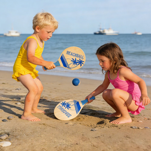 Forestoy Beach Paddle Set | Tropical & Lightweight | Wood, 38x23cm, Ball Rally | Customizable