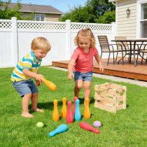 Wooden Rainbow Bowling Set | Vibrant & Portable | Wood, 20cm Pins, Bowling Fun | Customizable