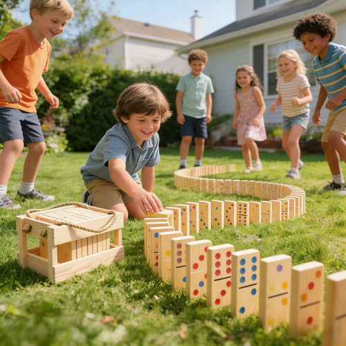 Forestoy Wooden Domino Set | Vibrant & Educational | Wood, 28.2x24x11.8cm Crate| Customizable